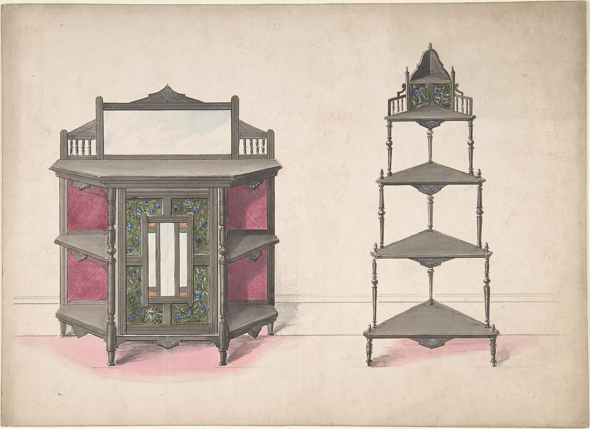 Design for a Mirrored Cabinet and a Set of Corner Shelves — Anonymous, British, 19th century