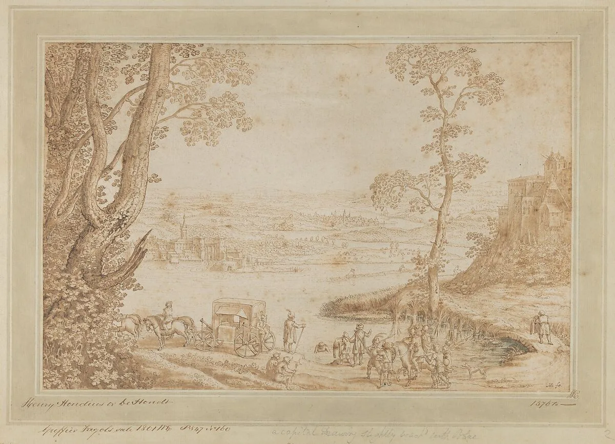 A River Landscape with the Baptism of the Eunuch — Hendrick Hondius I