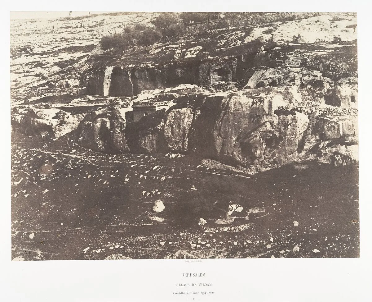 Jérusalem, Village de Siloam, Monolithe de forme égyptienne, 1 — Imprimerie photographique de Blanquart-Évrard, à Lille|Auguste Salzmann