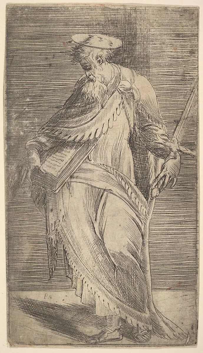 Saint Paul holding a sword and book, from "Christ and the Apostles" — Andrea Schiavone (Andrea Meldola)