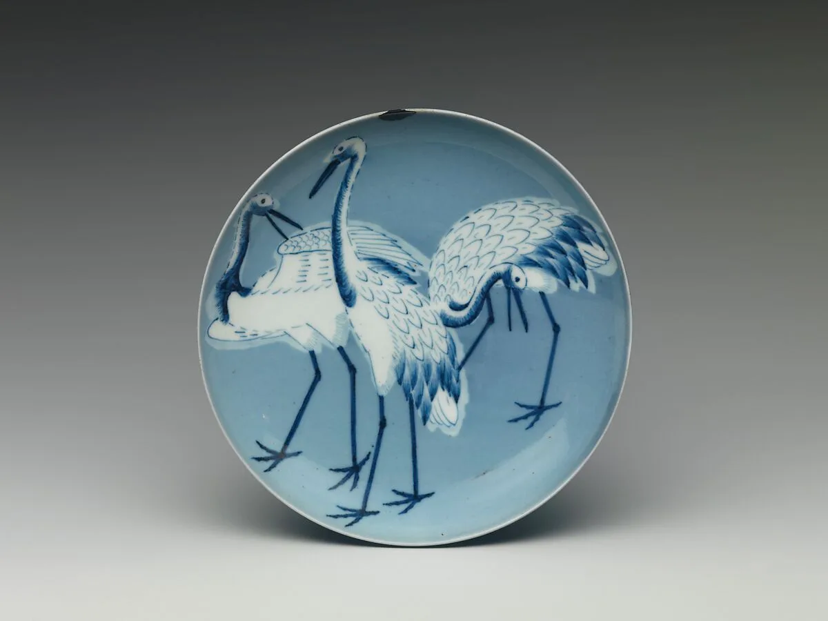 青磁染付鶴文皿|Dish with Cranes — Unknown