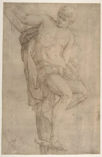 The Unrepentant Thief on the Cross, Study of a Child's Head at Lower Left, and of an Ear at Lower Right Border