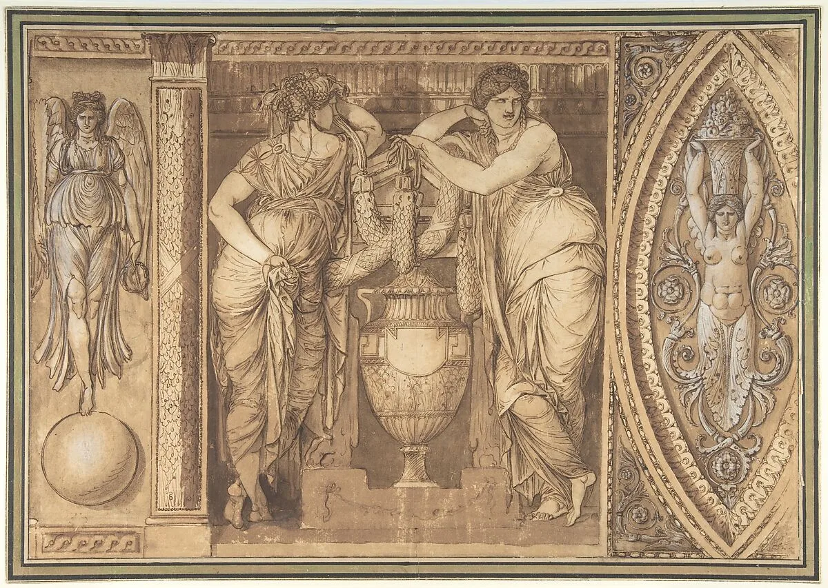 Design for a Frieze with Two Women Flanking an Urn — Giuseppe Cades