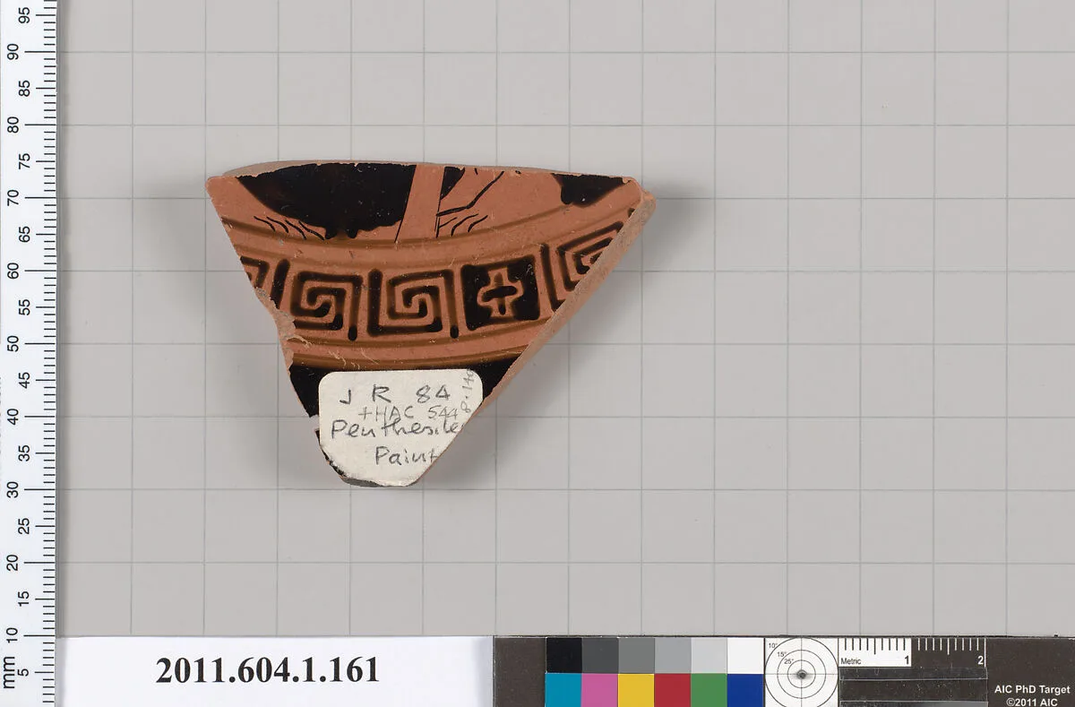 Terracotta fragment of a kylix (drinking cup) — Penthesilea Painter