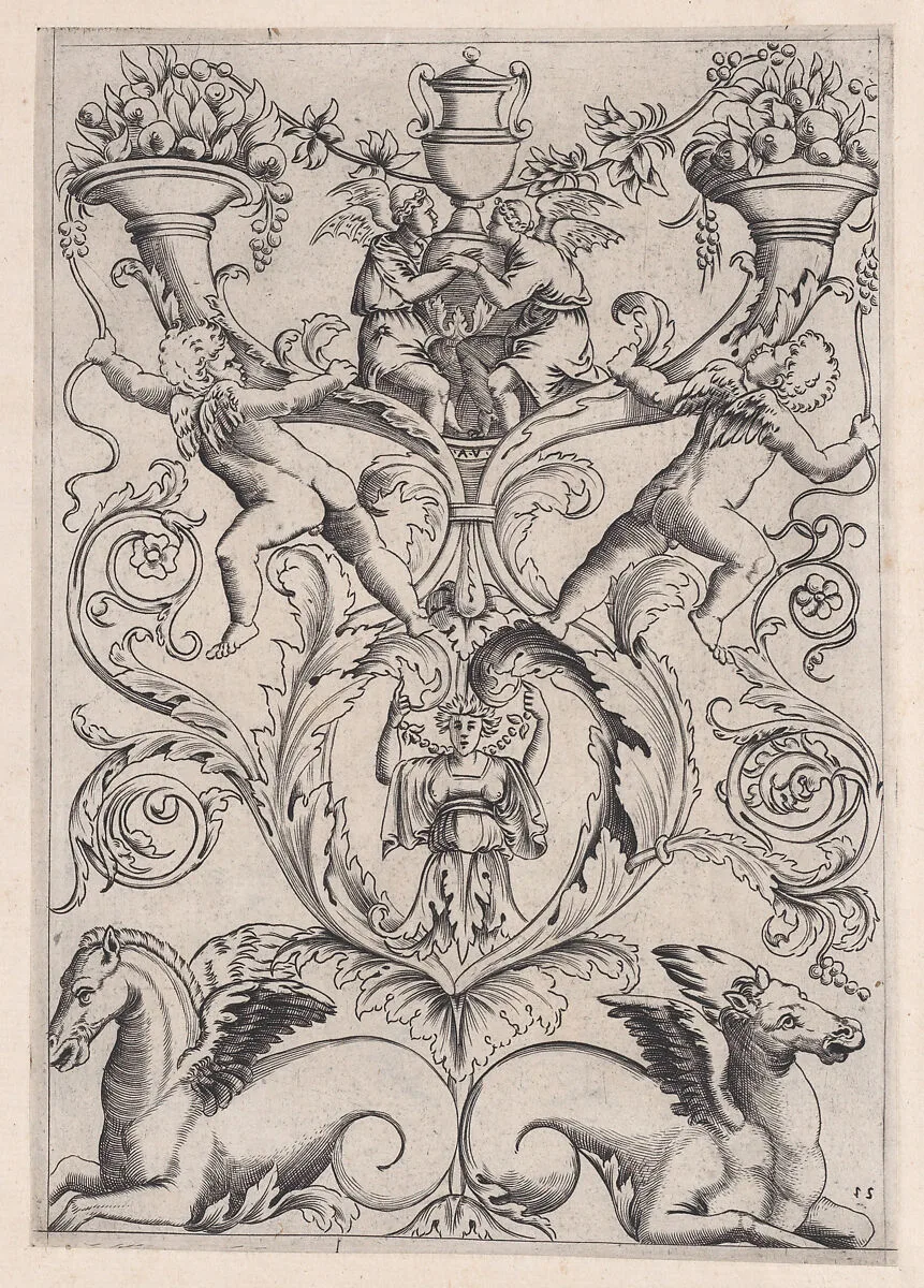 Ornamental Panel — Agostino Veneziano (Agostino dei Musi)|Raphael (Raffaello Sanzio or Santi)|Giovanni da Udine (Giovanni dei Ricamatori)