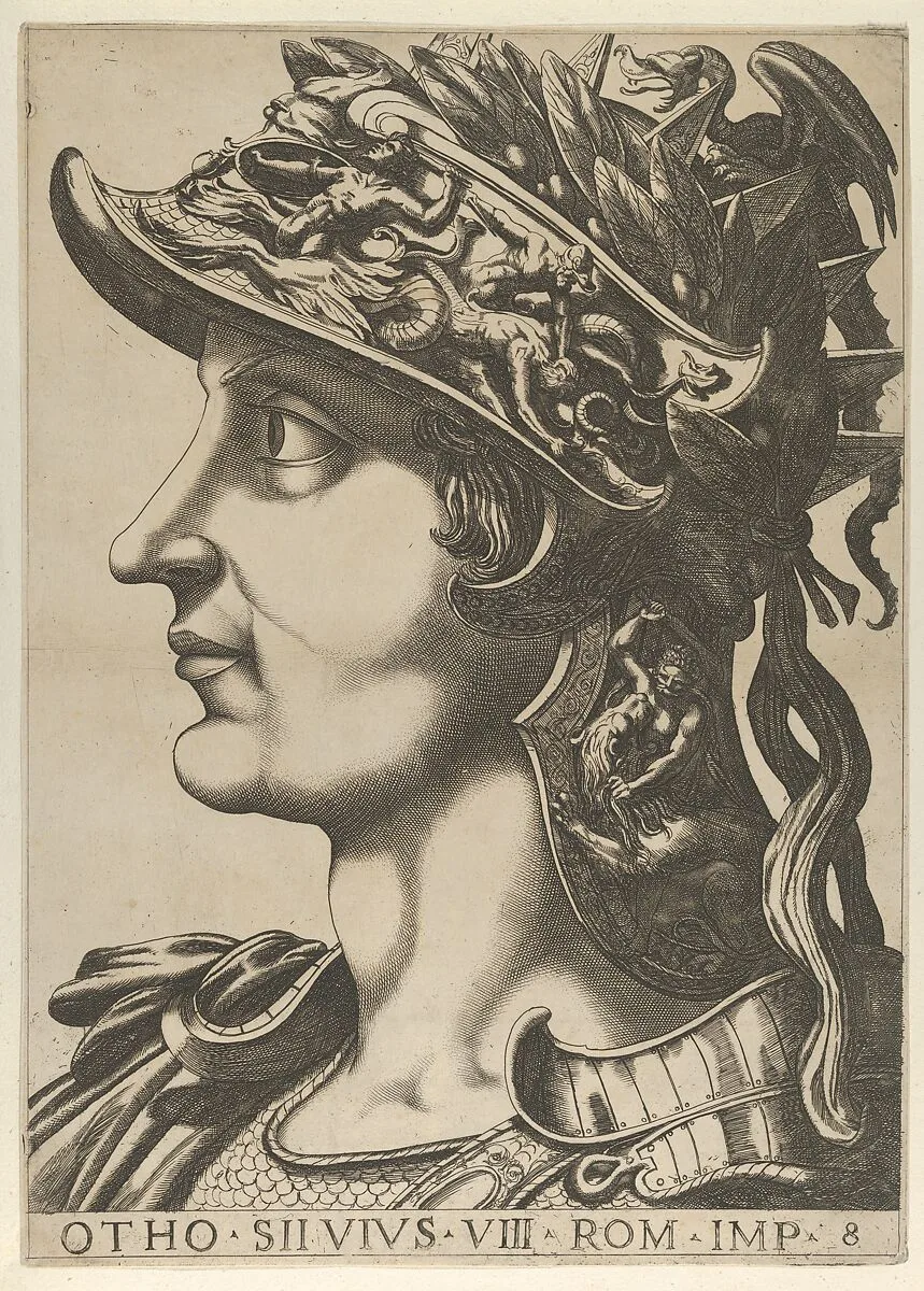 Plate 8: Otho in profile facing left, from "The Twelve Caesars" — Anonymous|Raffaello Schiaminossi