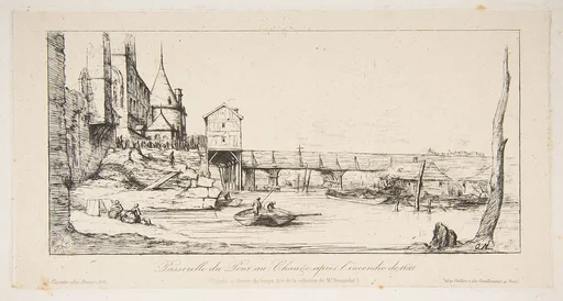 The footbridge temporarily replacing the Pont-au-Change, Paris, after the fire of 1621, after della Bella