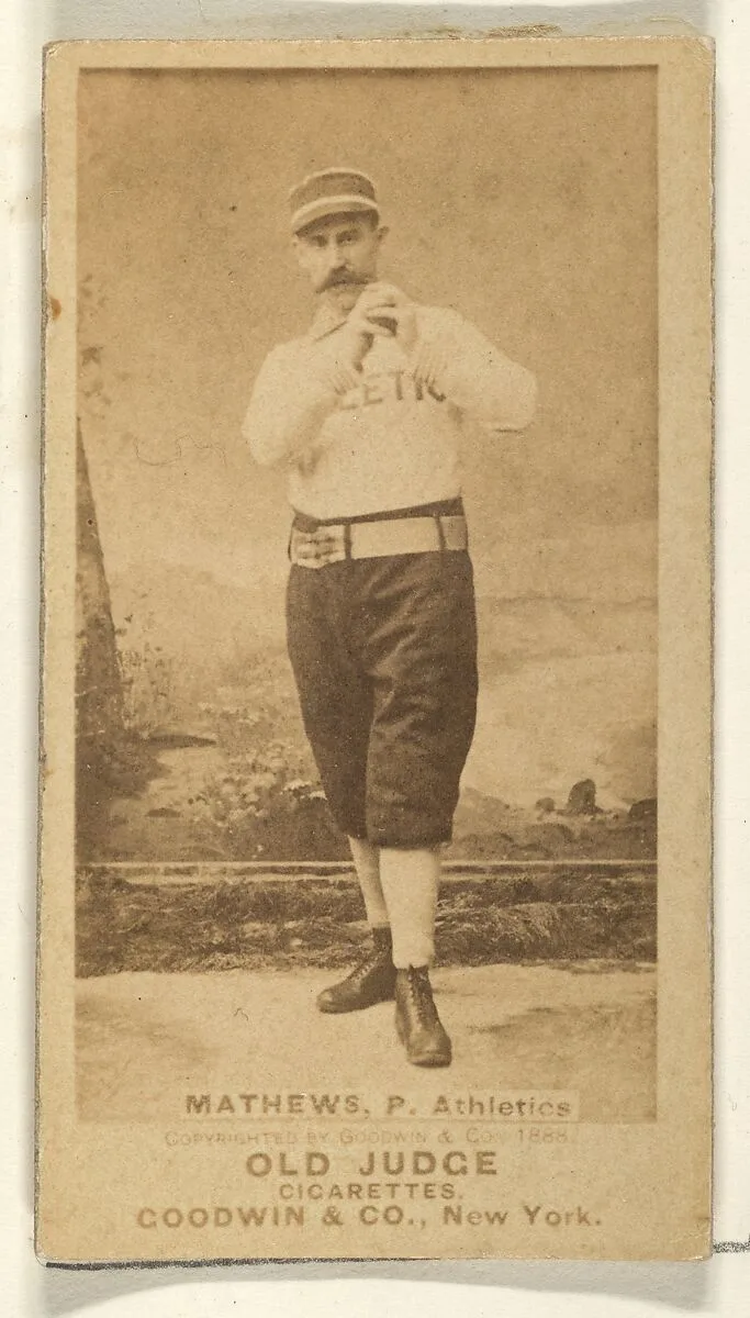 Mathews, Pitcher, Philadelphia Athletics, from the Old Judge series (N172) for Old Judge Cigarettes — Goodwin & Company