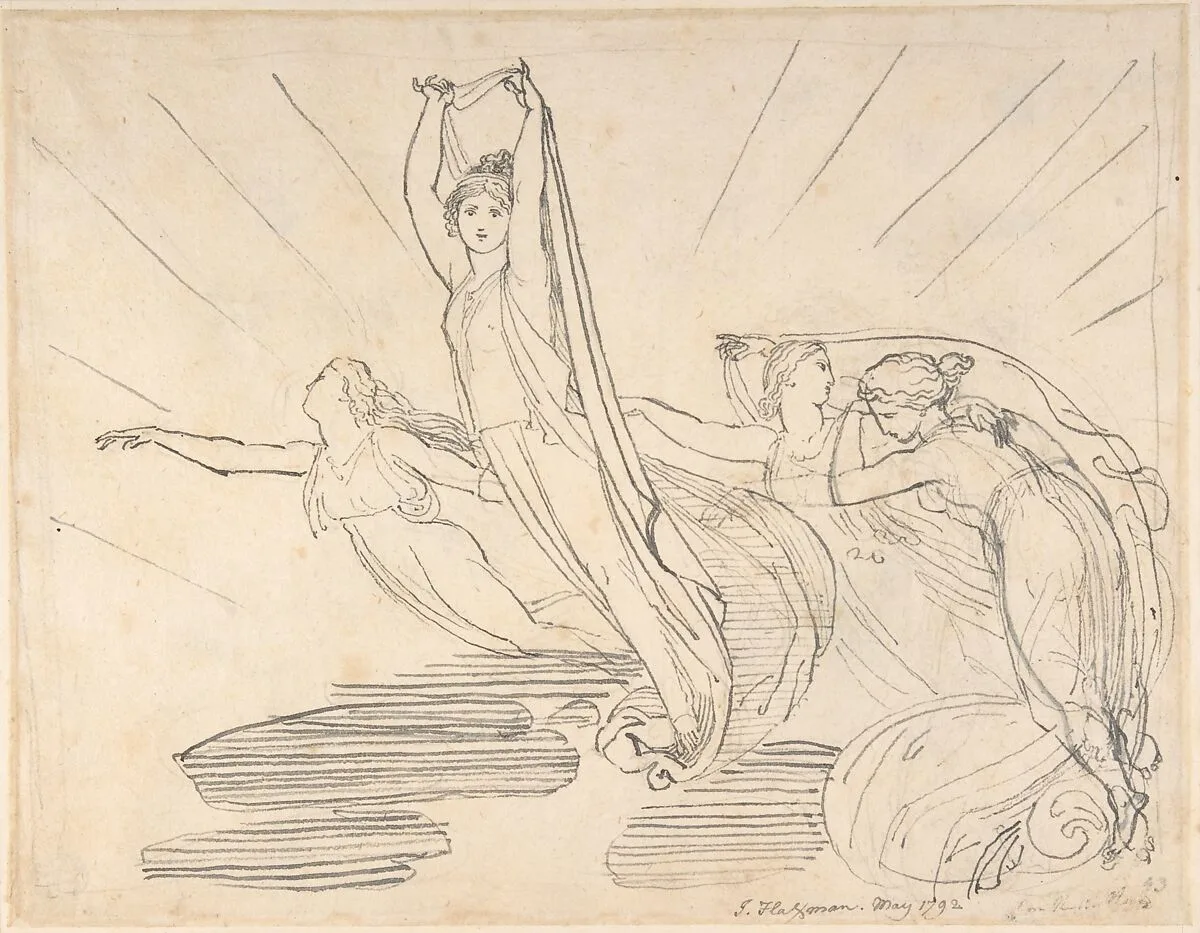 Morning: Pope's Odyssey, Book 12 (recto); Study for the final drawing (verso) — John Flaxman