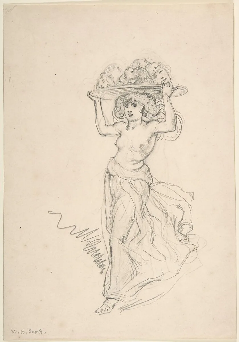 Girl Carrying a Tray with Four Heads — William Bell Scott