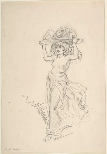 Girl Carrying a Tray with Four Heads