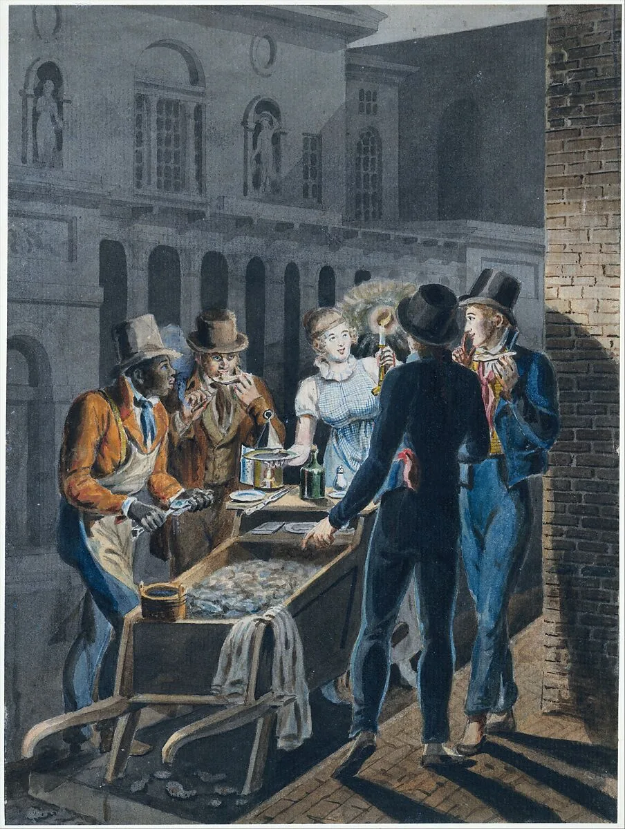 Nightlife in Philadelphia—an Oyster Barrow in front of the Chestnut Street Theater — John Lewis Krimmel|Pavel Petrovich Svinin