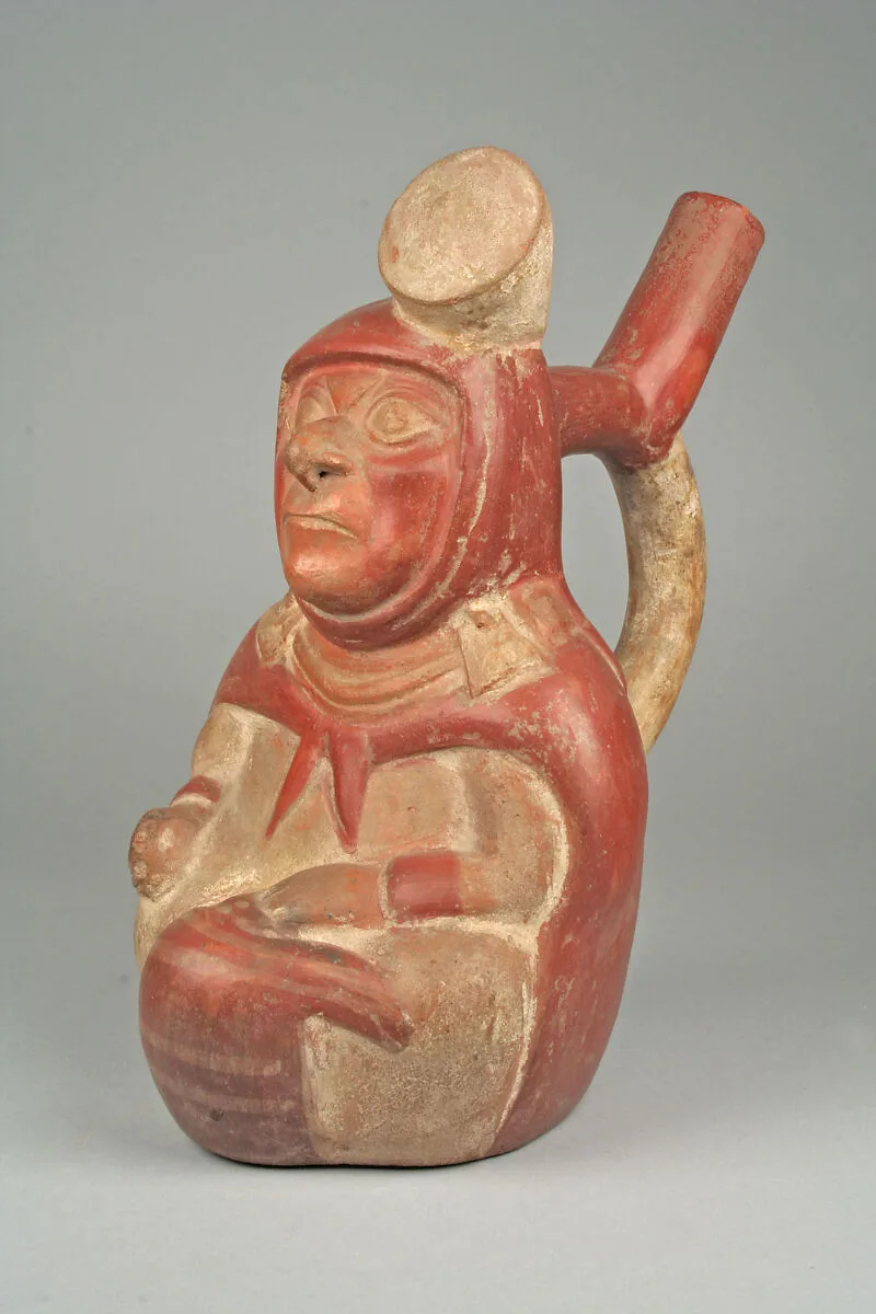 Stirrup Spout Bottle with Seated Figure — Unknown
