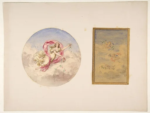 Two designs for the decoration of ceilings with figures in clouds