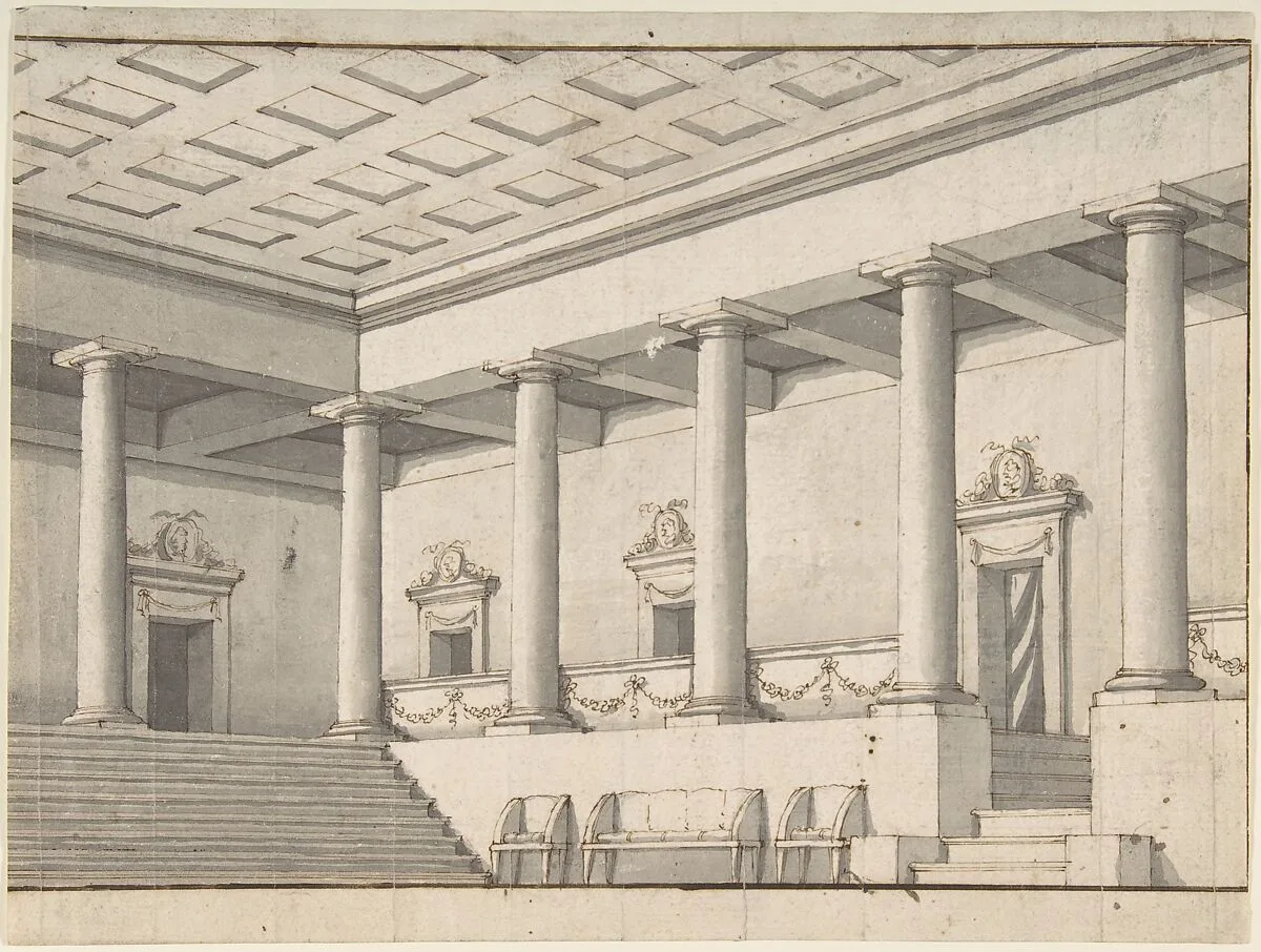 Palace or Villa Interior, Colonnaded Hall — Giovanni Larciani ("Master of the Kress Landscapes")