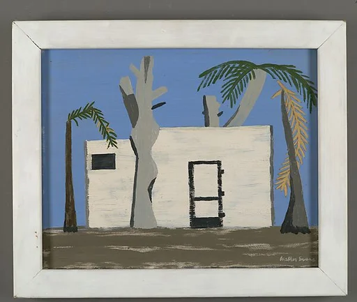 [White Flat-Roofed House with Palm Trees]