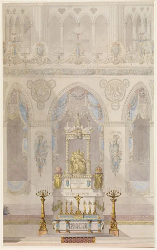 Interior Elevation of Reims Cathedral with a Statue of King Louis I and an Altar placed at Front