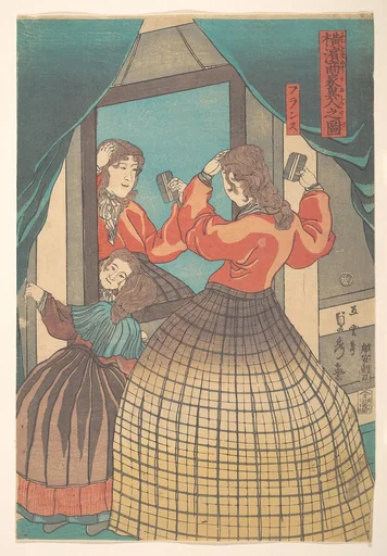 歌川五雲亭貞秀画 『横浜商家異人之図』|French Woman and Girl, from the series Foreign Merchants in Yokohama (Yokohama shōka ijin no zu)