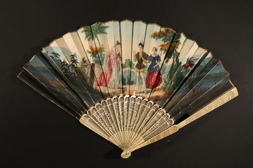 Folding Fan with Scene of Figures in a Landscape