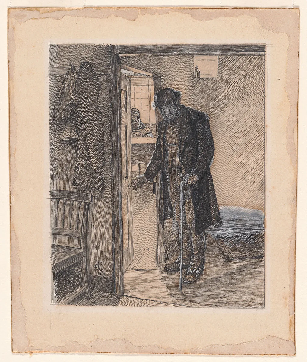 A man of strife in wrathful mood, He neared the nurse's door, for "Strife and Peace" — George John Pinwell|Jean Ingelow