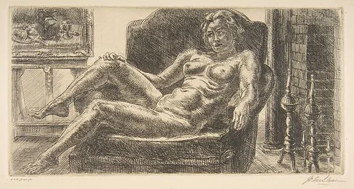 Nude in Armchair by Fireplace