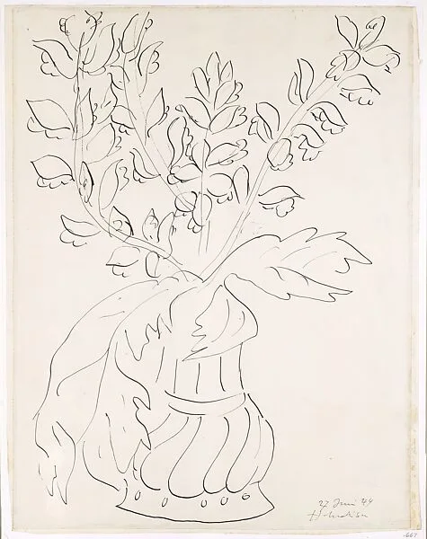 Vase of Flowers (Fleurs et feuilles d'acanthe dans un vase d'étain a godrons) — Henri Matisse