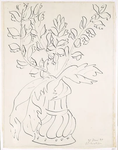 Vase of Flowers (Fleurs et feuilles d'acanthe dans un vase d'étain a godrons)