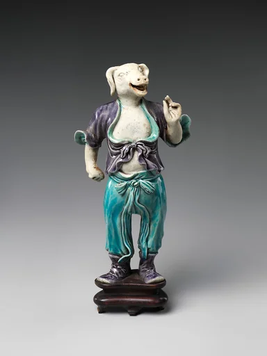 清 素胎彩釉生肖豬俑|Zodiac Figure: Pig