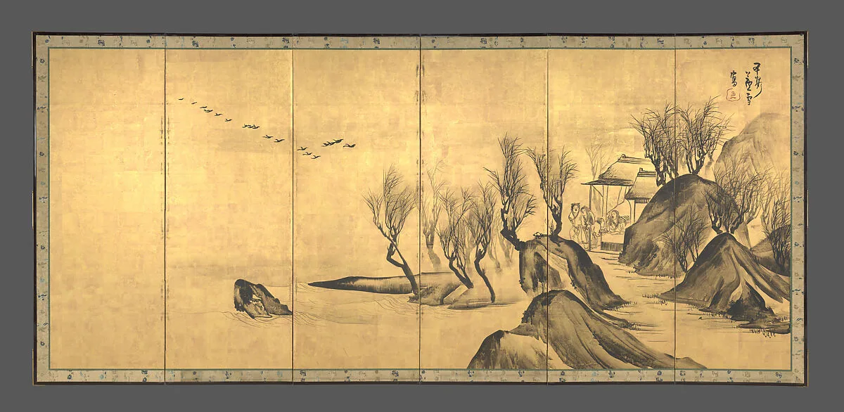 山水唐人物図屏風|Landscapes with the Chinese Literati Su Shi and Tao Qian — Nagasawa Rosetsu 長澤蘆雪