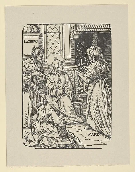Christ in the House of Lazarus, Martha and Mary, from Holzschnitte alter Meister gedruckt von den Originalstöcken der Sammlung Derschau im besitz des Staatlichen Kupferstich-kabinetts zu Berlin — Hans Burgkmair|Max J. Friedländer|Kupferstichkabinett, Staatliche Museen zu Berlin|E. A. Seemann