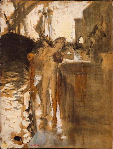The Balcony, Spain [and] Two Nude Bathers Standing on a Wharf