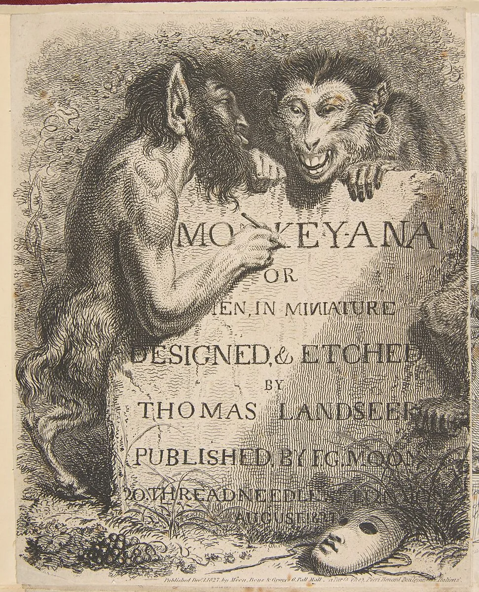 Title Page: Monkey-Ana or Men, in Miniature — Francis Graham Moon|Pieri Benard|Thomas Landseer|Moon, Boys & Graves