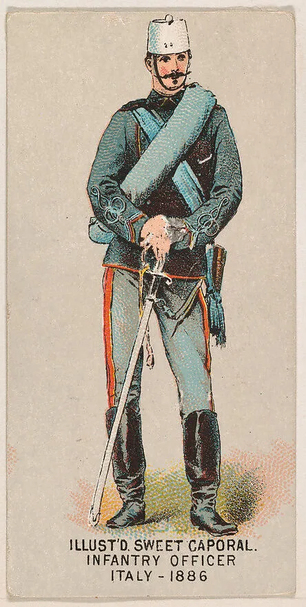 Infantry Officer, Italy, 1886, from the Military Series (N224) issued by Kinney Tobacco Company to promote Sweet Caporal Cigarettes — Kinney Brothers Tobacco Company