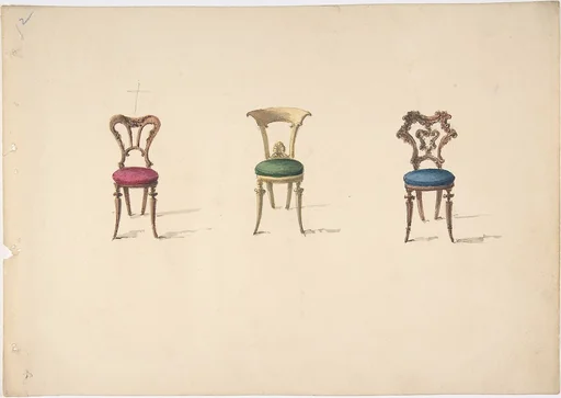 Design for Three Chairs with Red, Green and Blue Seats