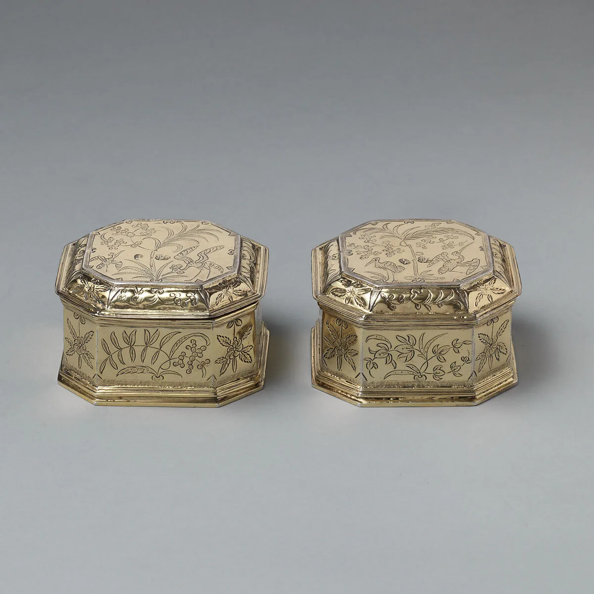 Pair of boxes with covers (part of a toilet service) — William Fowle