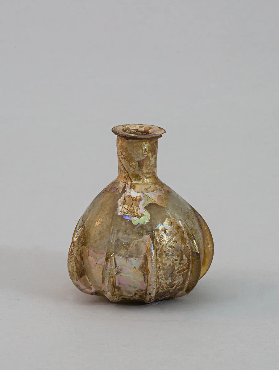 Glass ribbed perfume bottle — Unknown