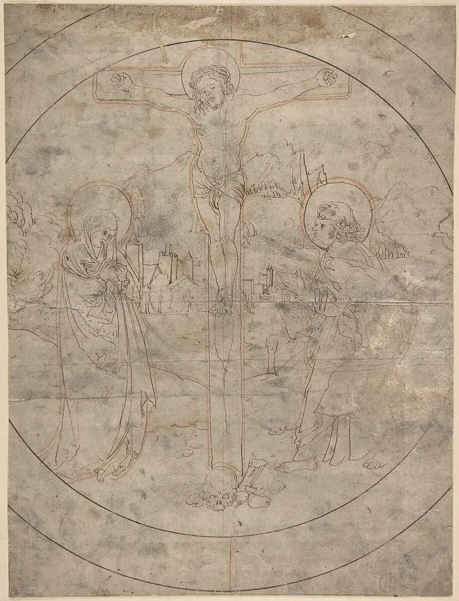 Crucifixion with the Virgin and St. John the Evangelist — Anonymous, German, 16th century