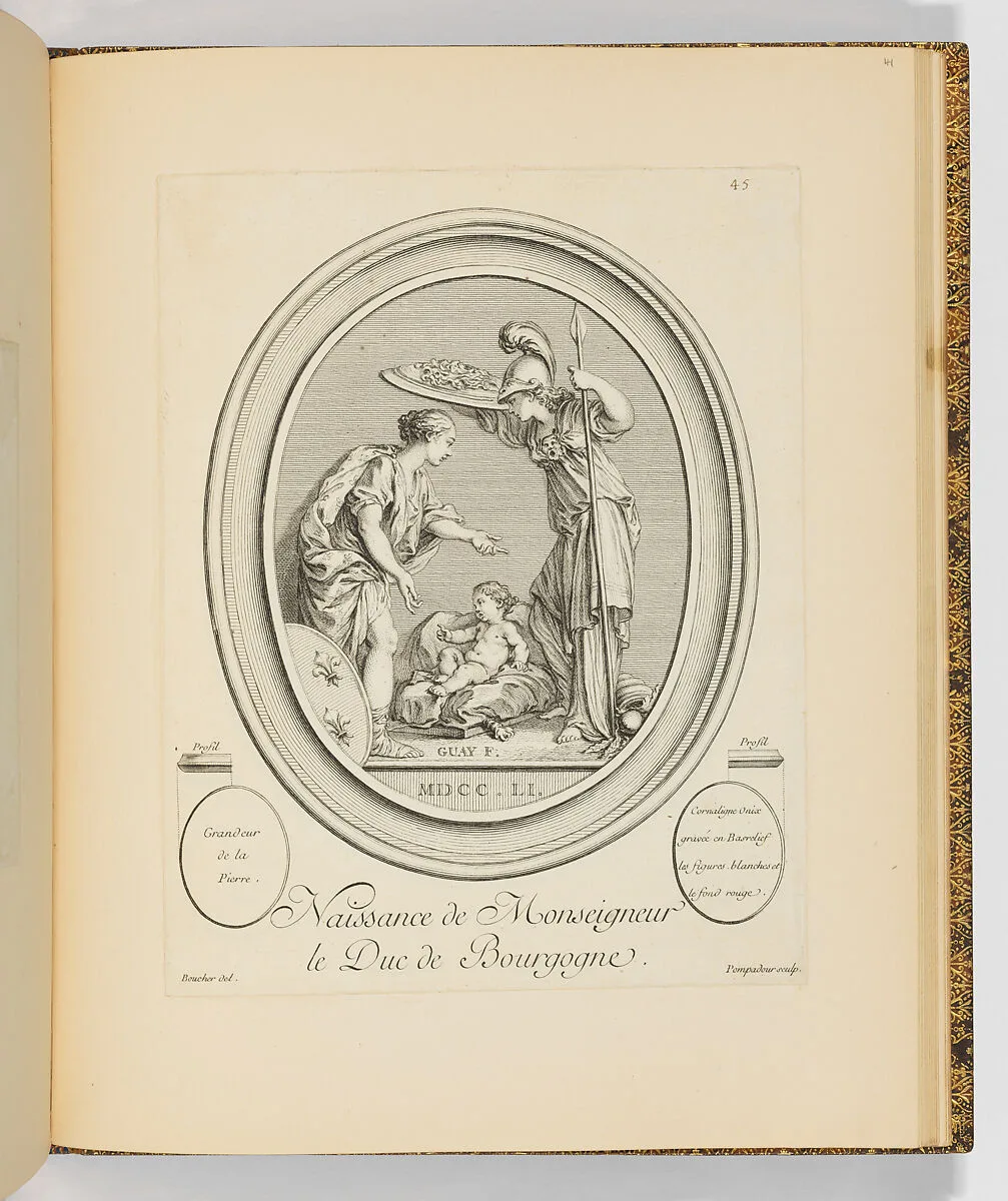Naissance de Monsieur le Duc de Bourgogne (The Birth of Monsieur le Duc de Bourgogne), from Suite d'estampes gravées par madame la marquise de Pompadour d'après les pierres gravées de Guay, graveur du Roi — Madame la Marquise de Pompadour|Jacques Guay|François Boucher