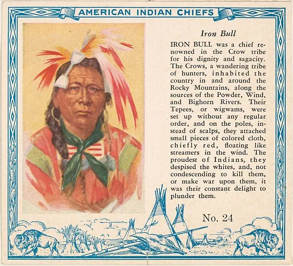 Card No. 24, Iron Bull, from the Indian Chiefs series (T129) issued by Red Man Chewing Tobacco — Red Man Chewing Tobacco
