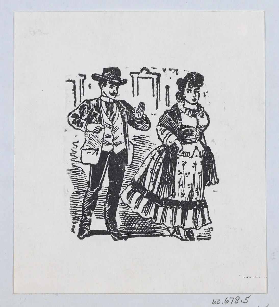 A woman turning to walk away from a man — José Sanchez|José Guadalupe Posada