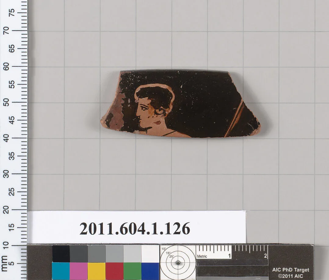 Terracotta rim fragment of a kylix (drinking cup) — Koropi Painter
