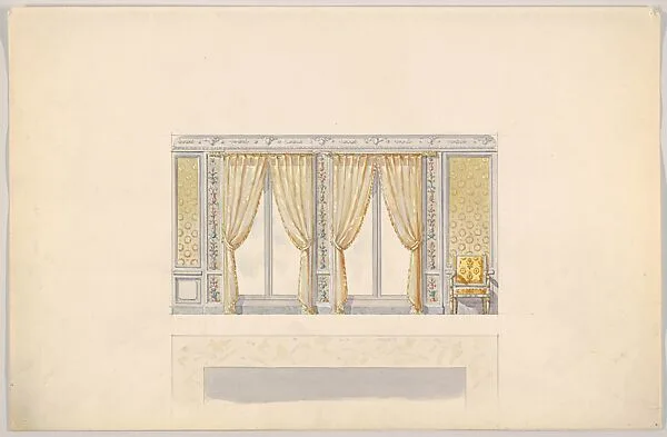 Design for a Wall Elevation with Two Window Bays and a Chair (Second Floor) — Mewès and Davis|Charles-Frédéric Mewès|Arthur Joseph Davis