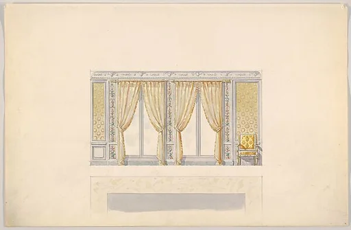 Design for a Wall Elevation with Two Window Bays and a Chair (Second Floor)