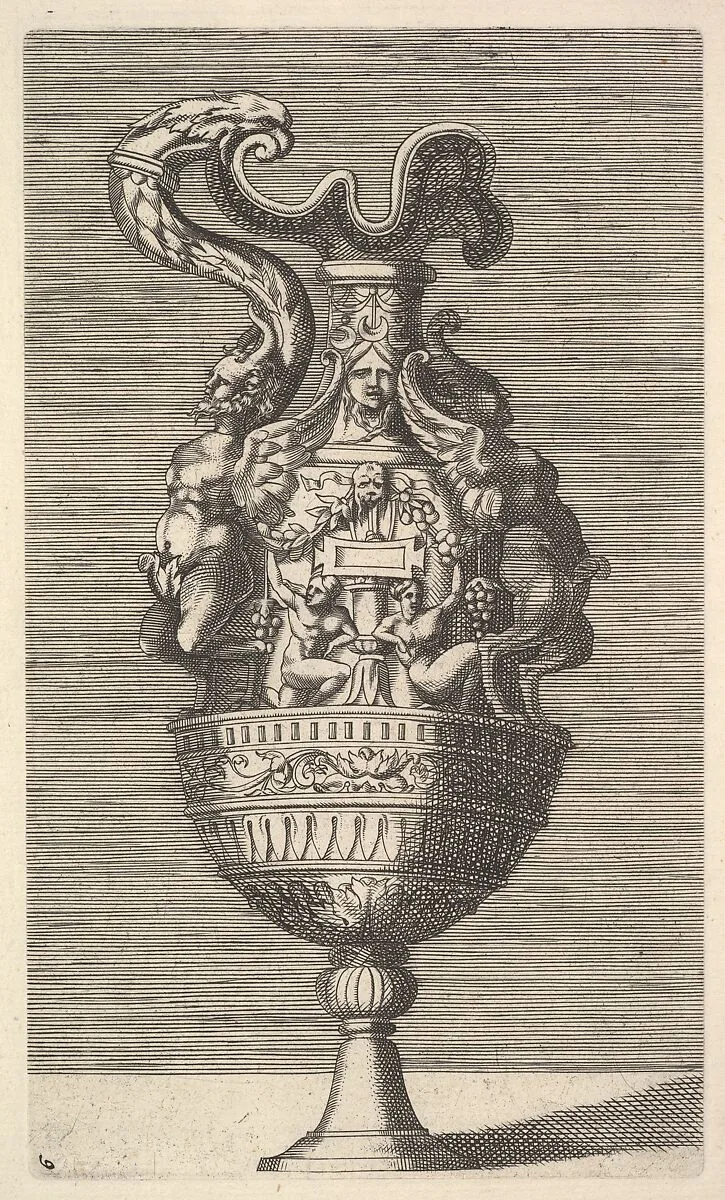 Vase with Two Winged Satyrs — Claes Jansz. Visscher|René Boyvin|Polidoro da Caravaggio|Rosso Fiorentino|Frederick de Wit