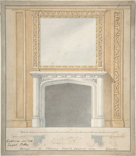 Design for a Chimney Piece in a "Jacobethan" style, for the Drawingroom at Grendon Hall, Warwickshire