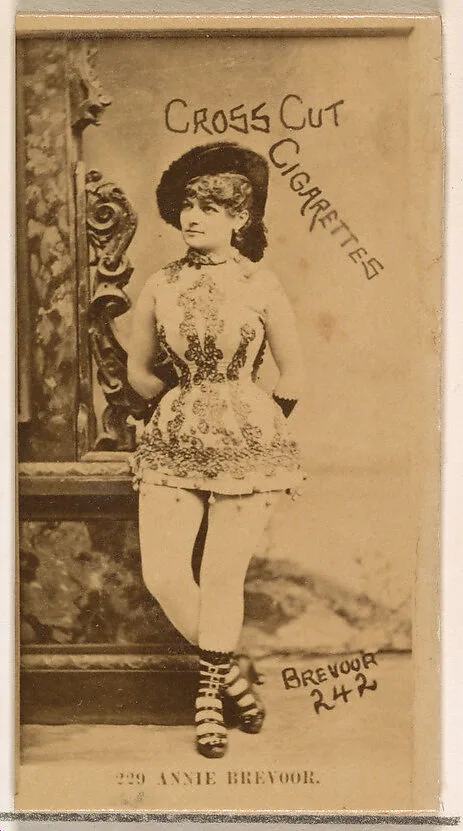 Card Number 242, Annie Brevoor, from the Actors and Actresses series (N145-2) issued by Duke Sons & Co. to promote Cross Cut Cigarettes — W. Duke, Sons & Co.
