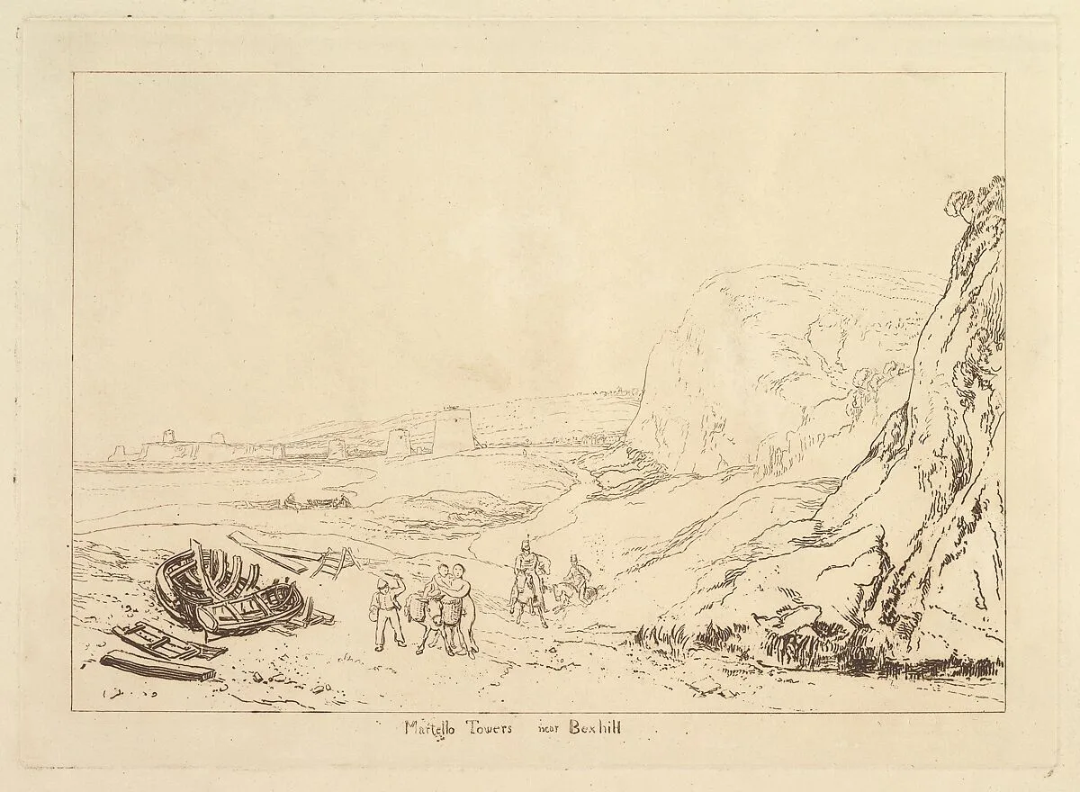 Martello Towers near Bexhill, Sussex (Liber Studiorum, part VII, plate 34) — Joseph Mallord William Turner