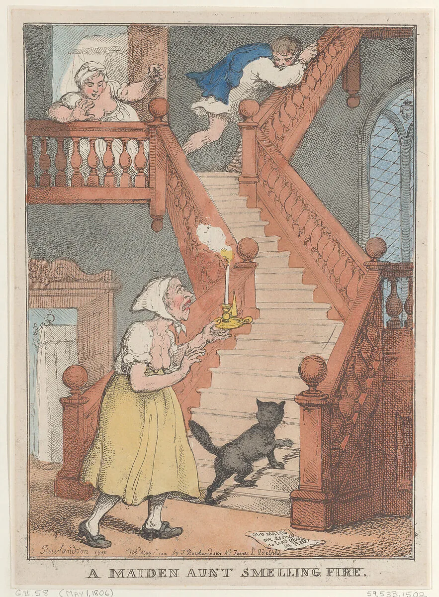 A Maiden Aunt Smelling Fire — Thomas Rowlandson
