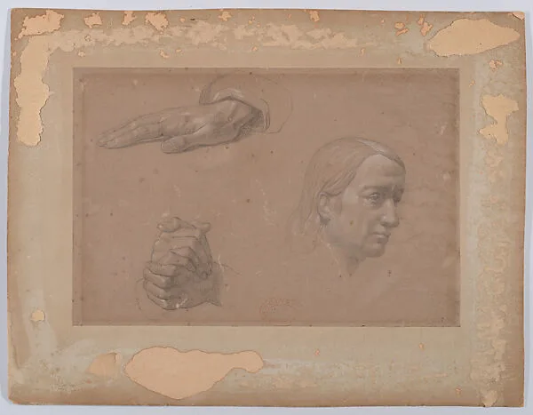 Sketch of Head and Two Sets of Hands — Anonymous, German, 19th century