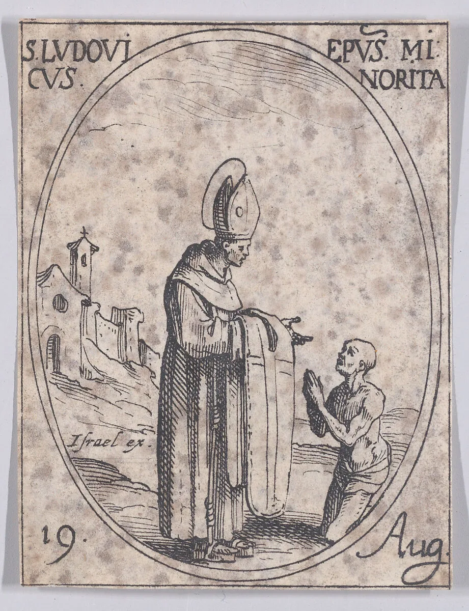 S. Louis, évêque (St. Louis, Bishop), August 19th, from "Les Images De Tous Les Saincts et Saintes de L'Année" (Images of All of the Saints and Religious Events of the Year) — Jacques Callot|Israël Henriet